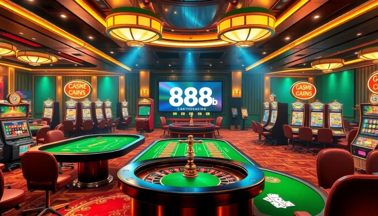 Experience the thrill of game 888b with vibrant casino visuals featuring exciting table games and slots.