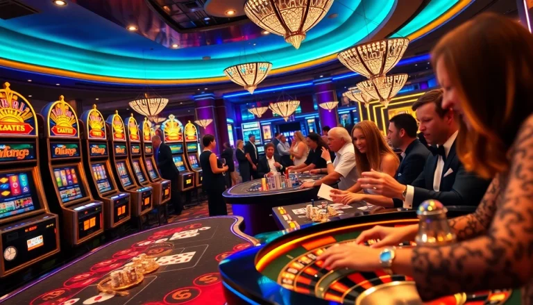 Kuwin players enjoying a vibrant casino atmosphere with dynamic poker tables and exciting slot machines.