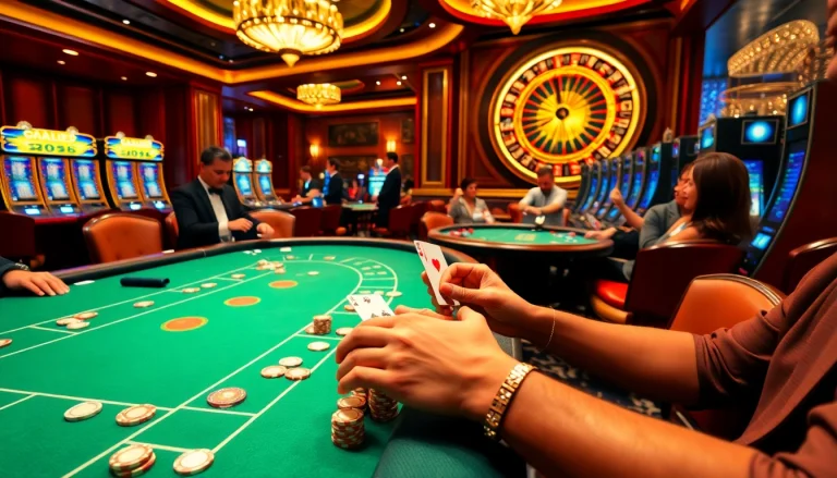 Players enjoying poker and roulette at the rik vip casino, showcasing excitement and luxury.