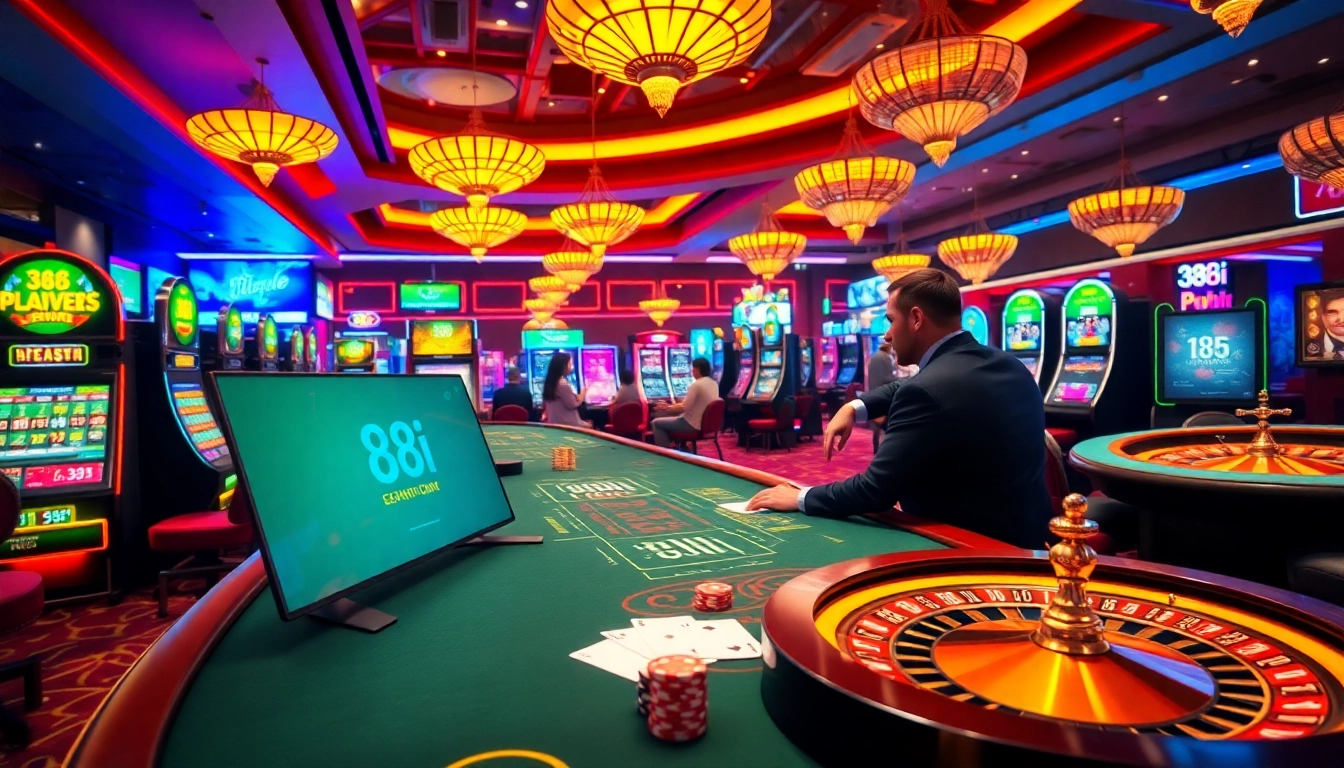 Experience 88i đăng nhập seamlessly at a vibrant casino scene filled with action and excitement.