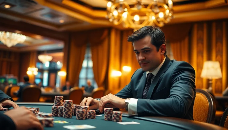 Jouer au meilleur casino en ligne pour les francais avec des jetons et des cartes sur la table.