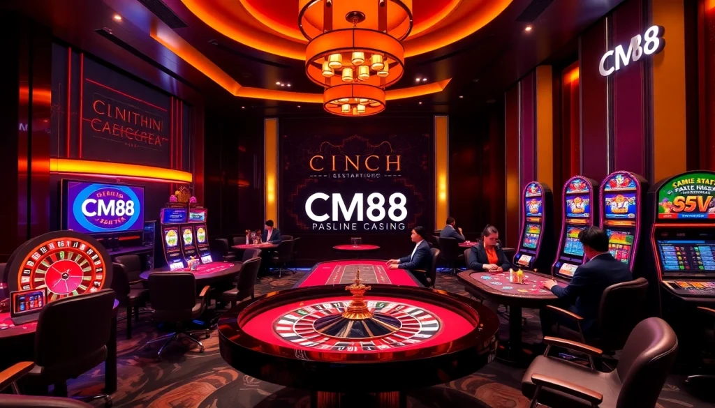 Experience strategic betting at CM88's vibrant casino interface with roulette and poker tables.